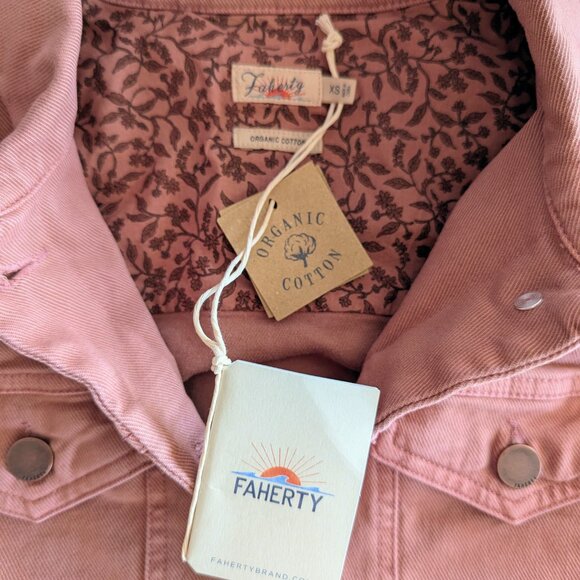 Faherty Jean Jacket Shirt Dress Organic Cotton Brownie Pink Button Casual XS NWT - Picture 8 of 16